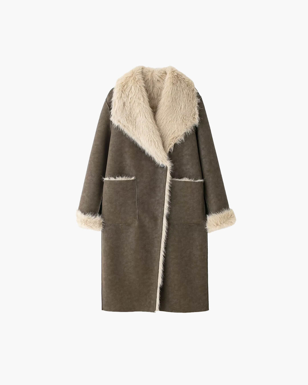 Sydney Long Coat in Faux Fur and Suede