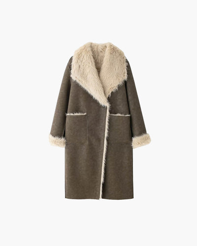 Sydney Long Coat in Faux Fur and Suede