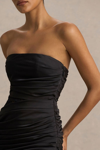 Dulcie | Black Lace And Satin Bandeau Midaxi Dress With Wrap-Details