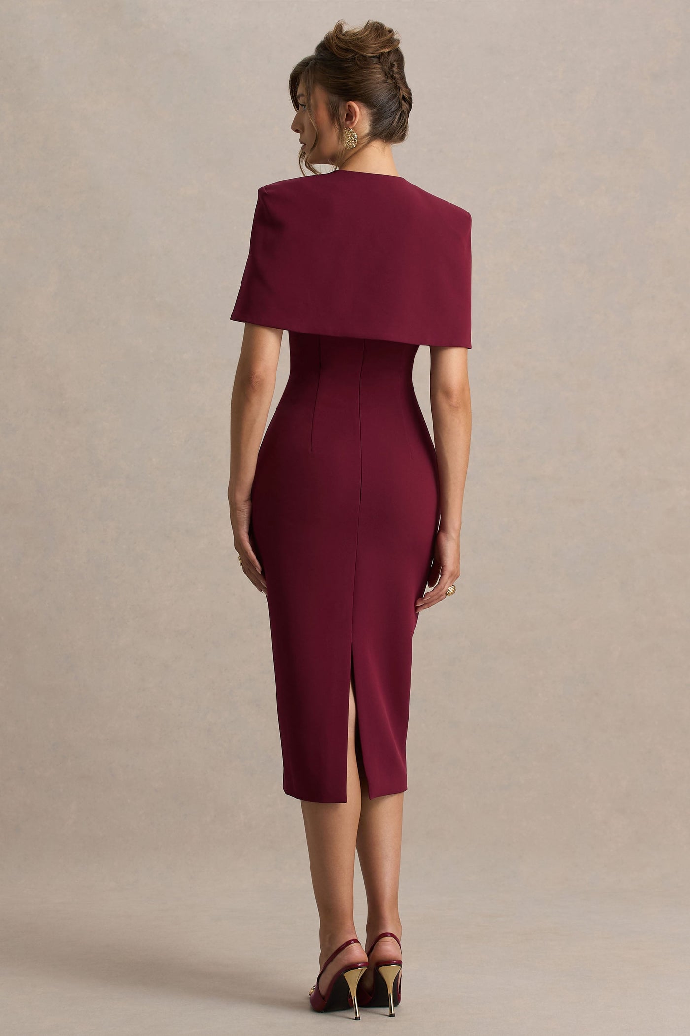 Baylor | Burgundy Midi-Dress With Removable Cape