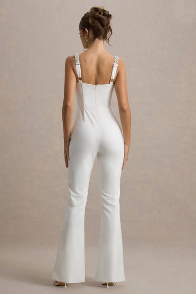 Amadi | White Embellished Strappy Flared-Leg Jumpsuit