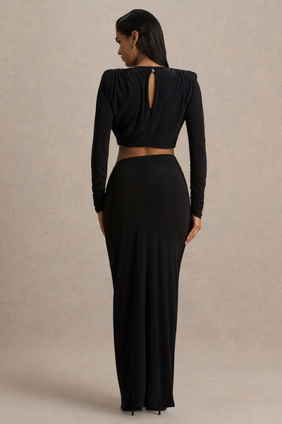 Avaline | Black Wrap Maxi Skirt With Ruched Detailing