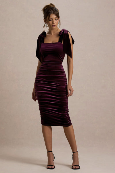 Tarna | Port Velvet Midi Dress With Bow Straps