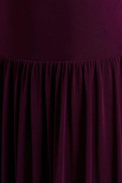 Freesia | Plum Asymmetric-Neck Maxi Dress With Scarf-Detail