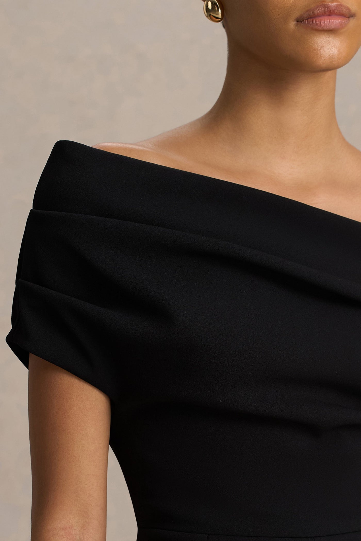 Alexandra | Black Asymmetric-Neck Draped Jumpsuit