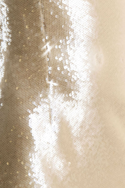 Casandra | Champagne Sequin Bandeau Mini Dress With Satin Trim