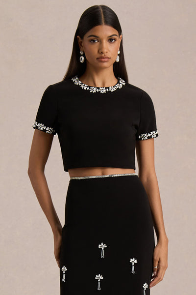 Salma | Black Hand-Embellished Top