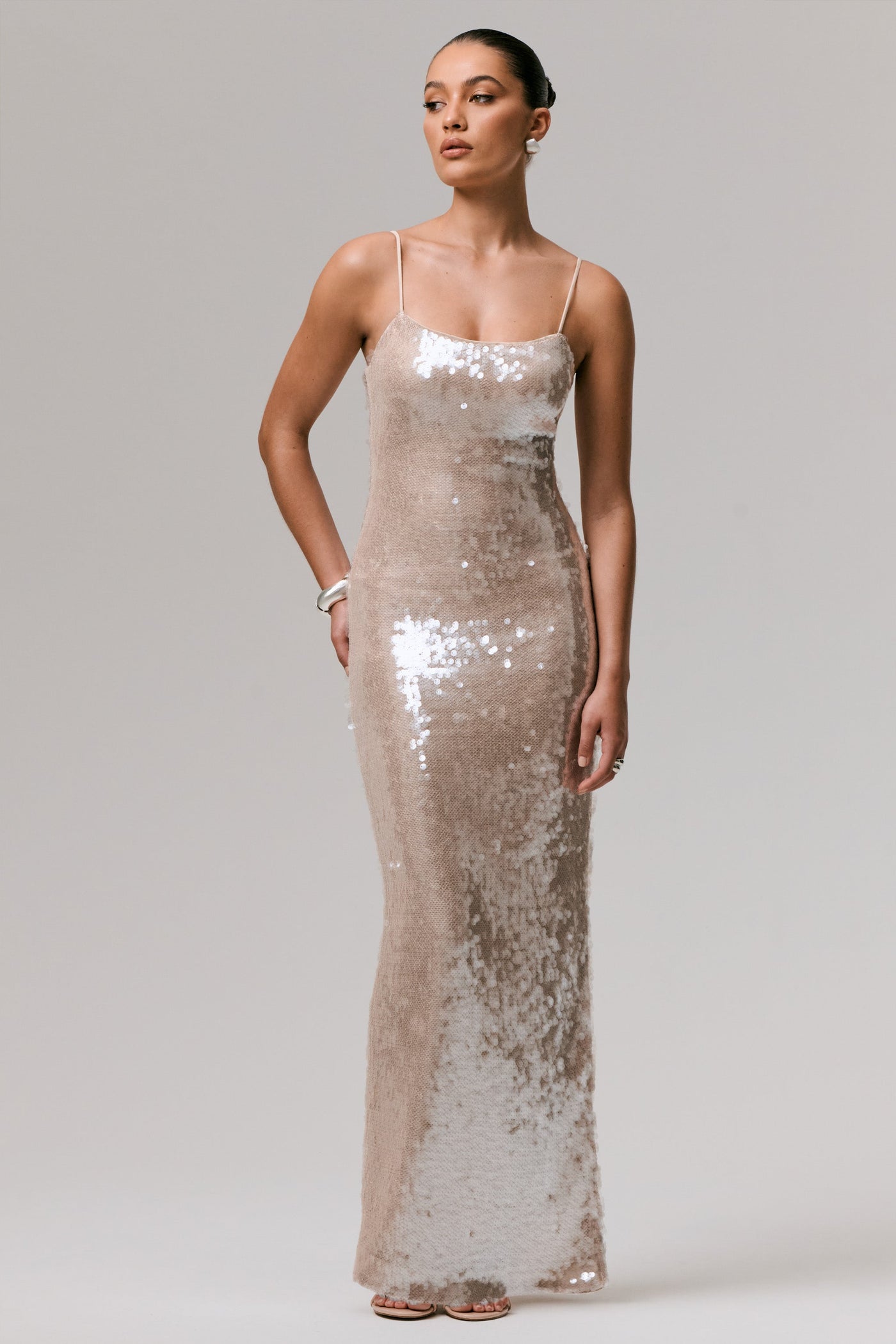 Vermont | Nude Sequin Square-Neck Maxi Dress