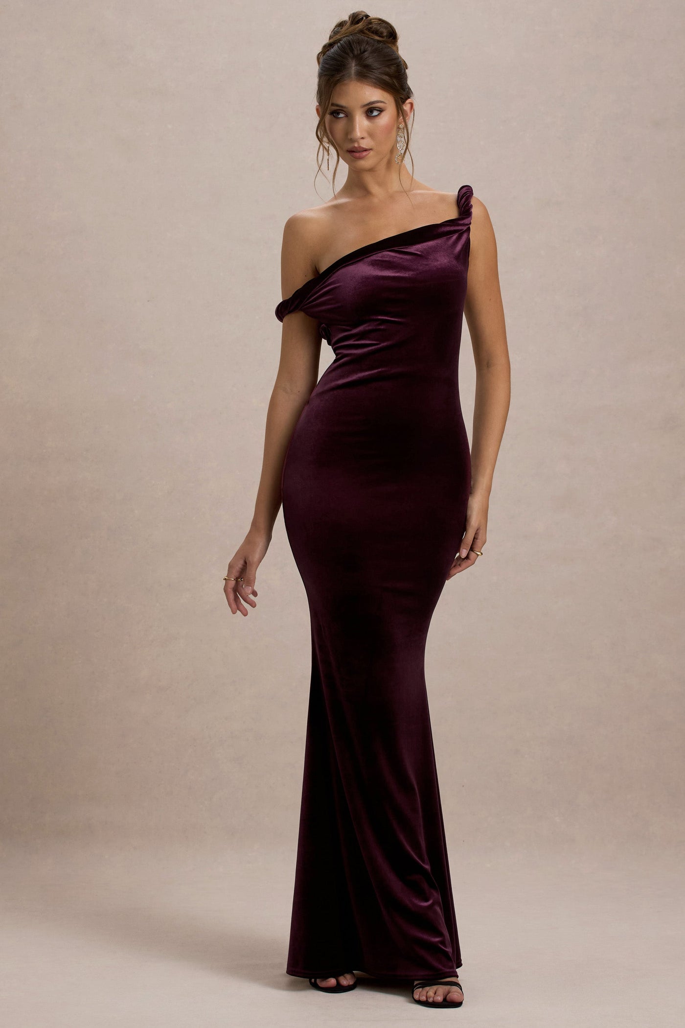 Neeka | Port Velvet Twisted Asymmetric Maxi Dress