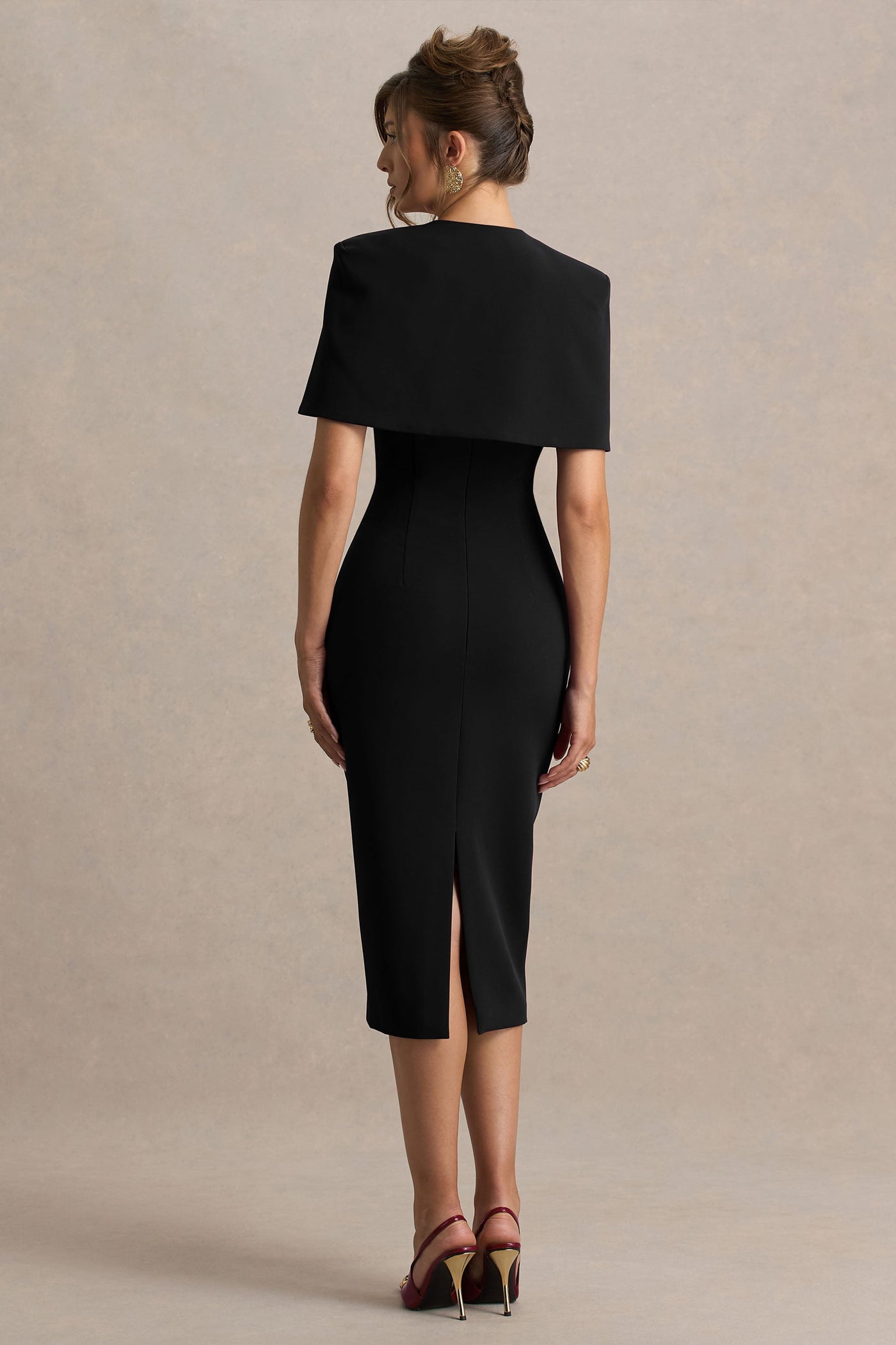Baylor | Black Midi-Dress With Removable Cape-Detail