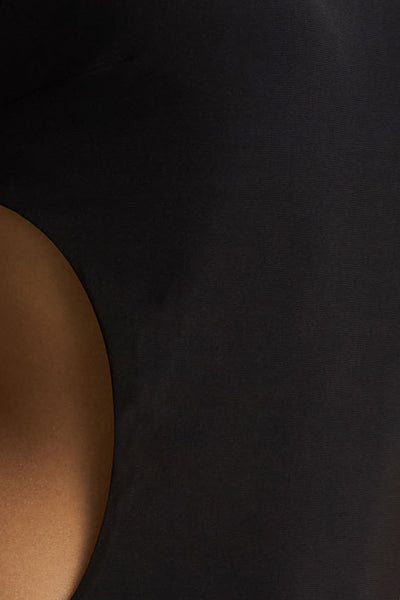 Katara | Black High-Neck Maxi Dress With Body Cut-Out Details