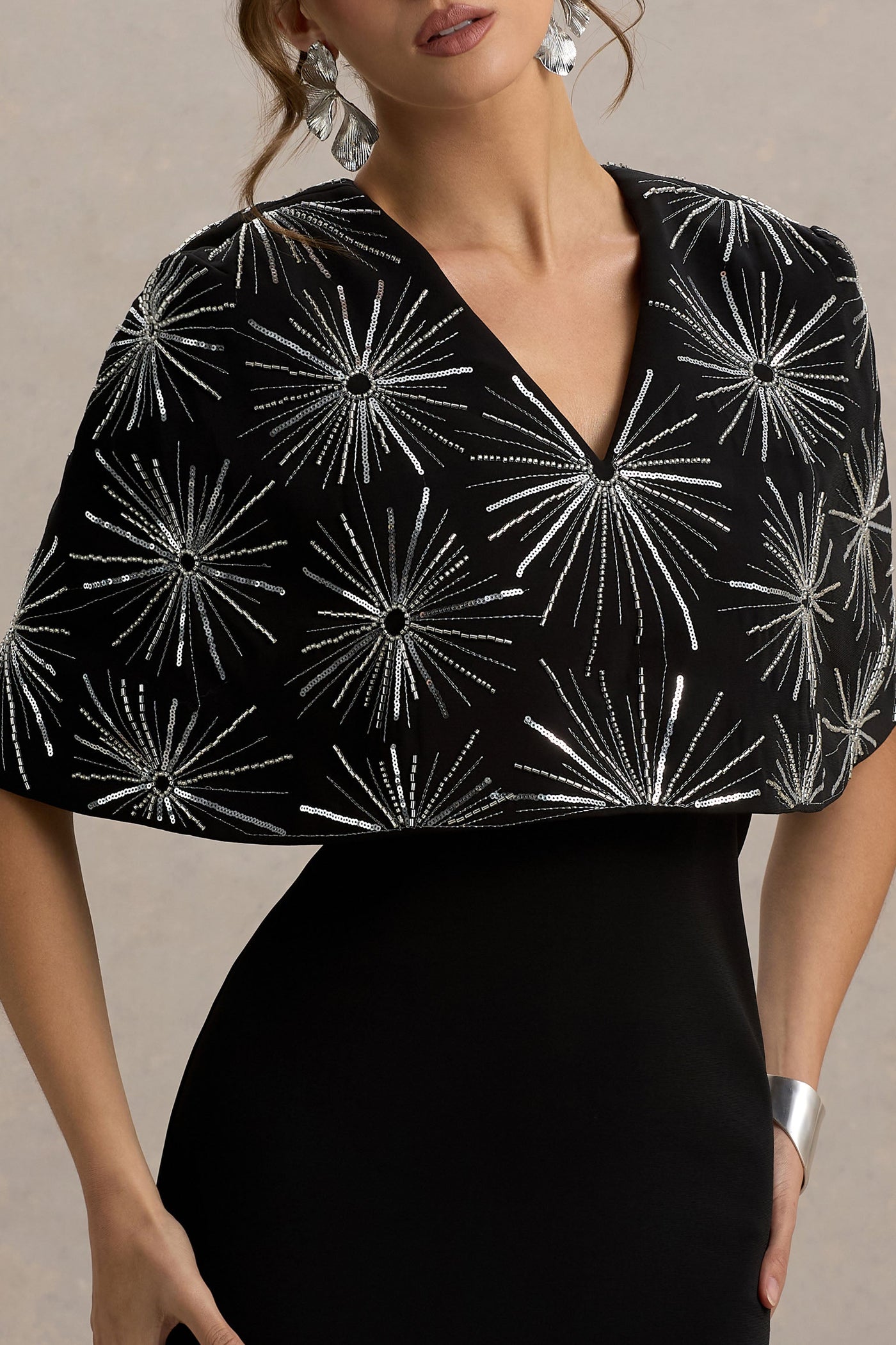 Agnella | Black Embellished V-Neck Maxi Dress