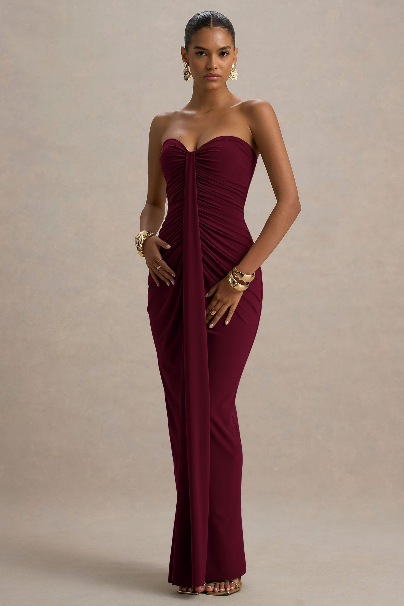 Ali | Burgundy Sweetheart Ruched Wrap Maxi Dress