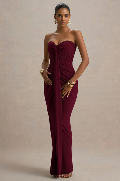 Ali | Burgundy Sweetheart Ruched Wrap Maxi Dress