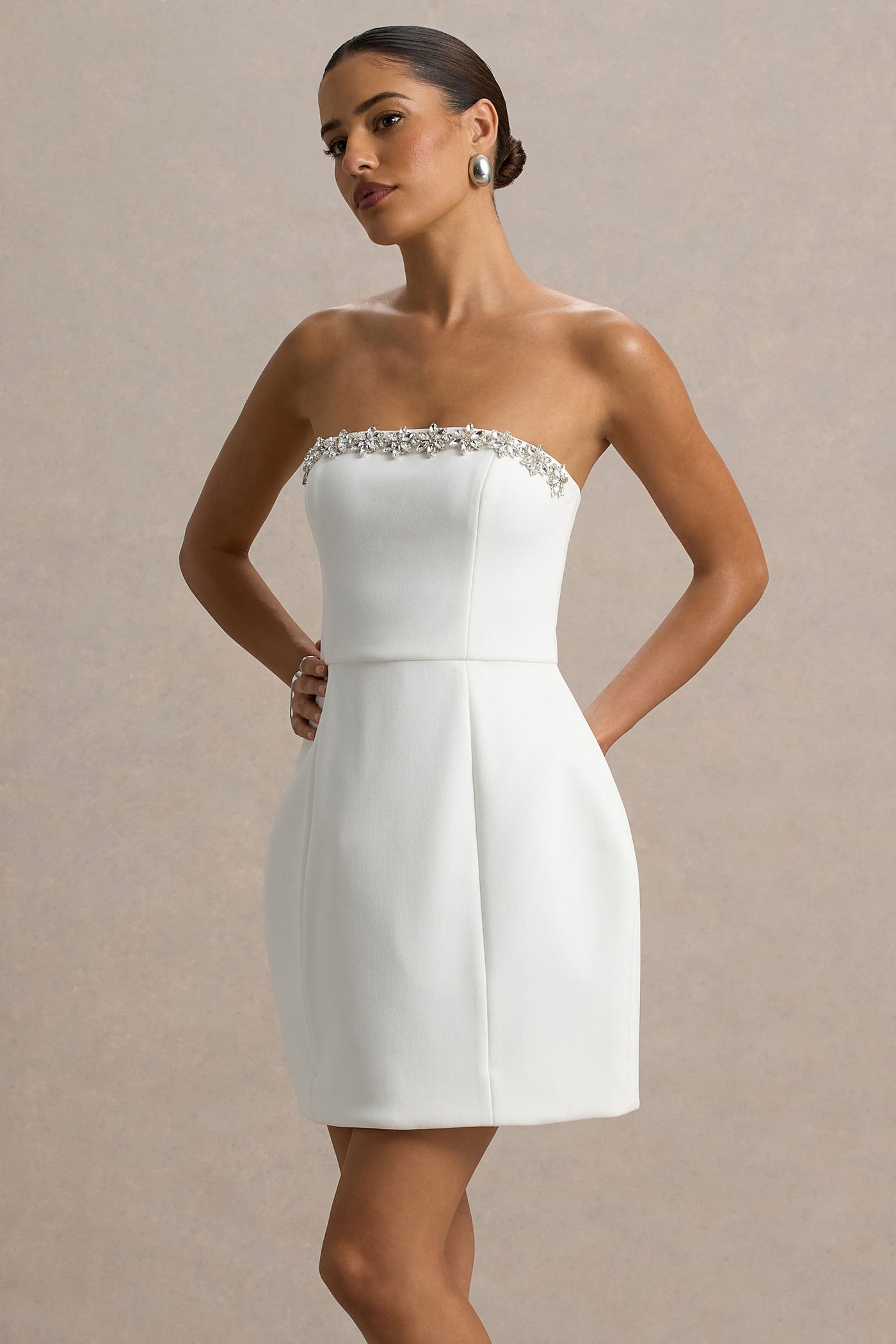 Bobbie | White Embellished Bandeau Mini Dress