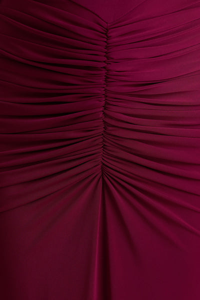 Premiere | Burgundy Boat-Neck Maxi Dress With Open-Back And Cape-Sleeves
