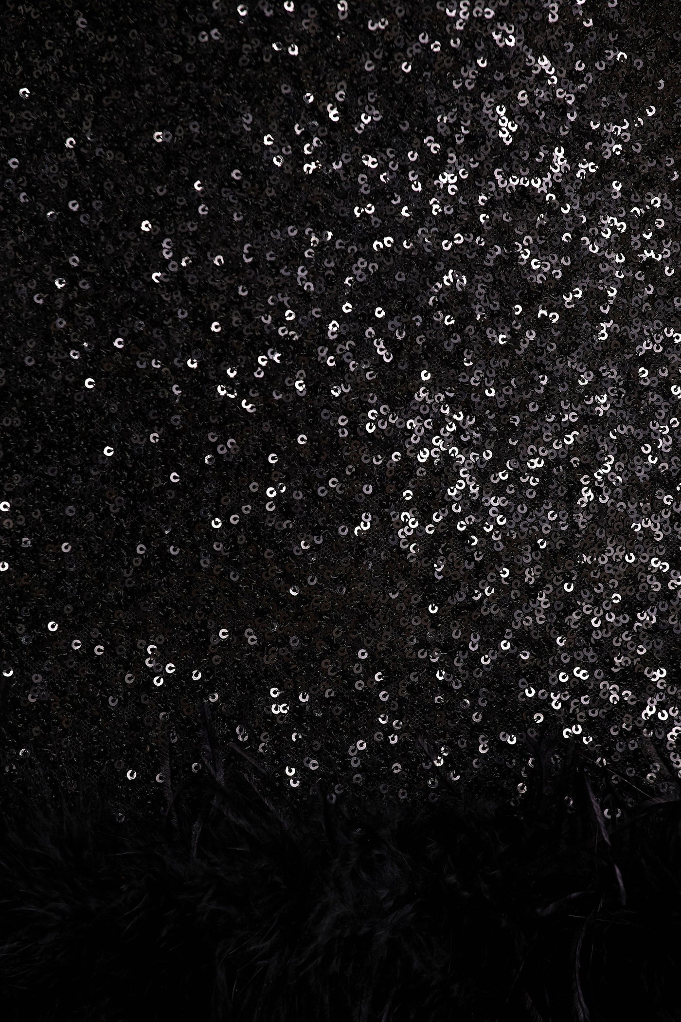 Rosalinda | Black Sequin Square-Neck Mini Dress With Feather Trim