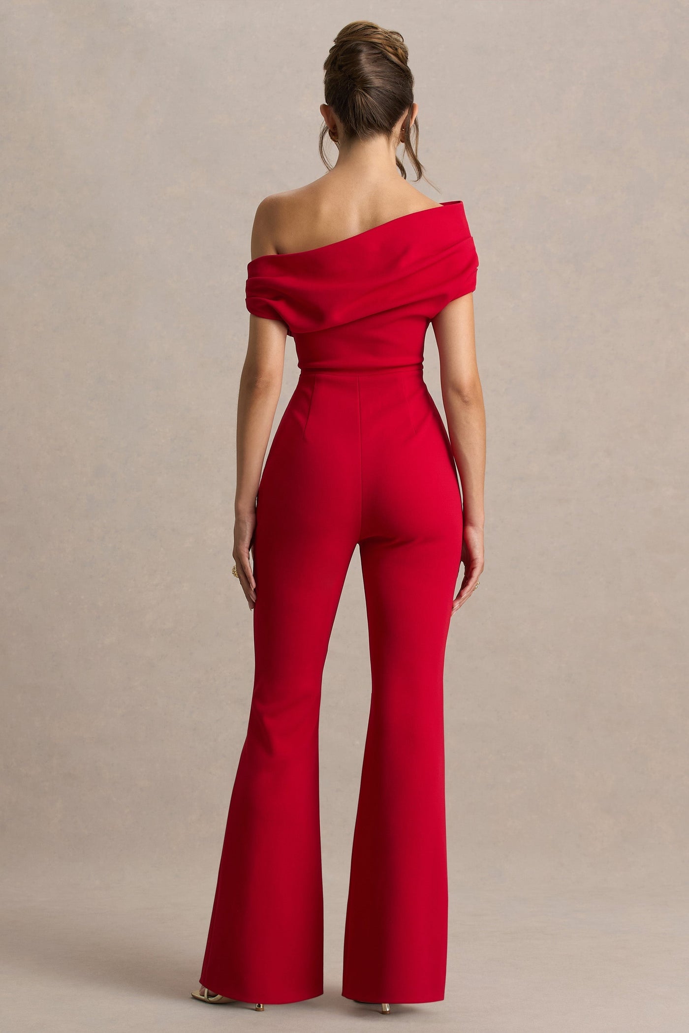 Alexandra | Red Asymmetric-Neck Draped Jumpsuit