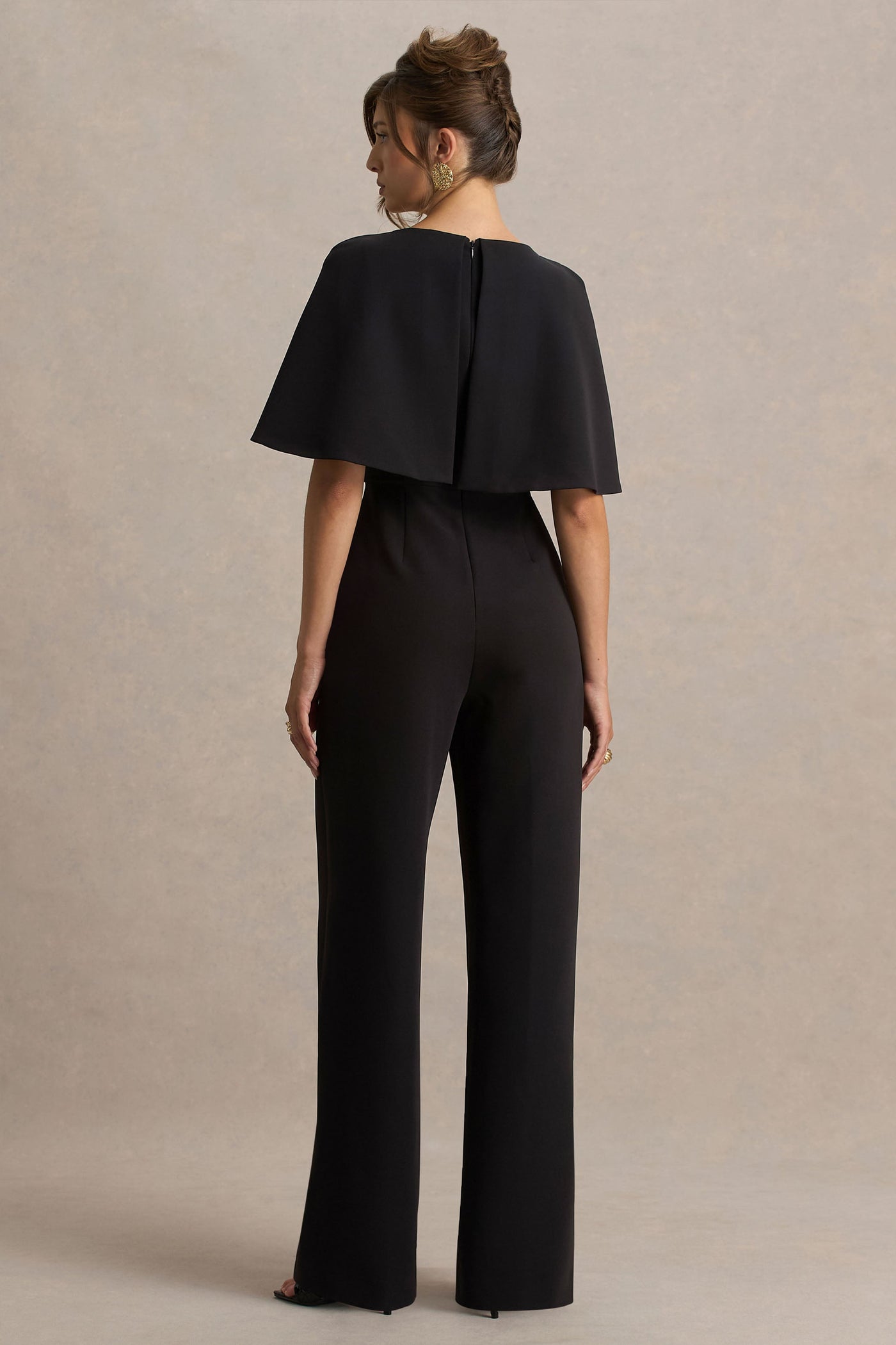 Vivid | Black Plunge-Neck Jumpsuit With Bow-Detail