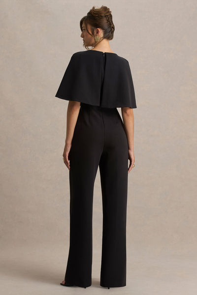 Vivid | Black Plunge-Neck Jumpsuit With Bow-Detail