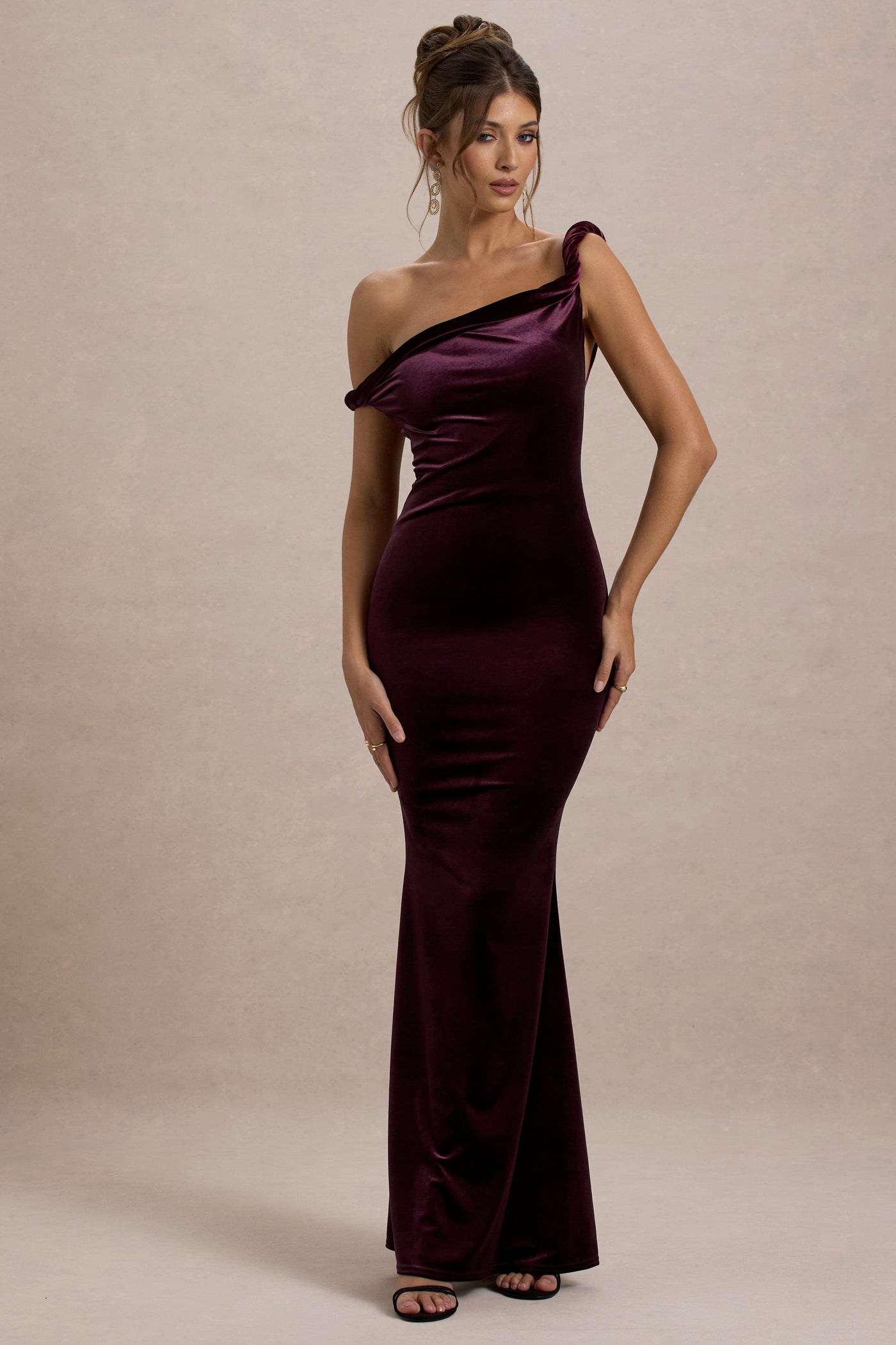 Neeka | Port Velvet Twisted Asymmetric Maxi Dress