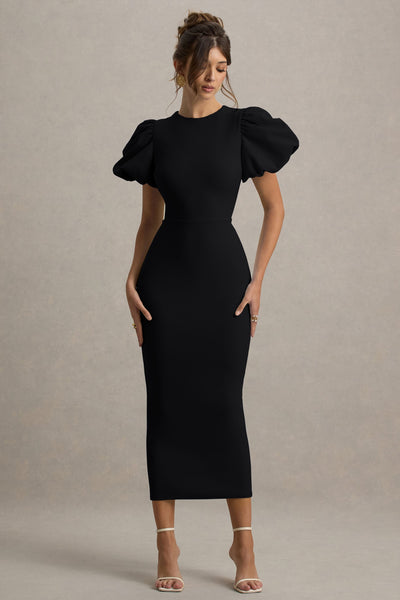 Dakota | Black Puff-Sleeve Midi Dress