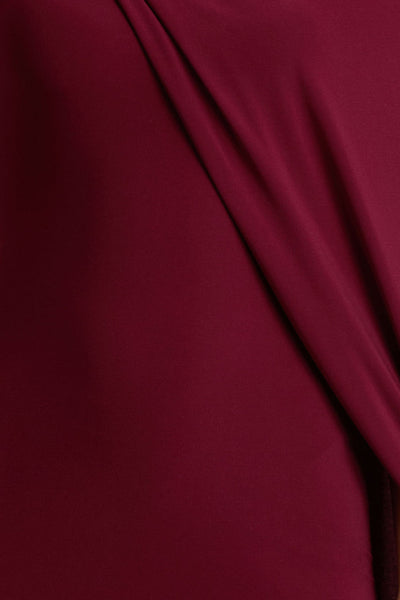 Cressida | Burgundy Asymmetric-Neck Maxi Dress With Cape And Gold Detail