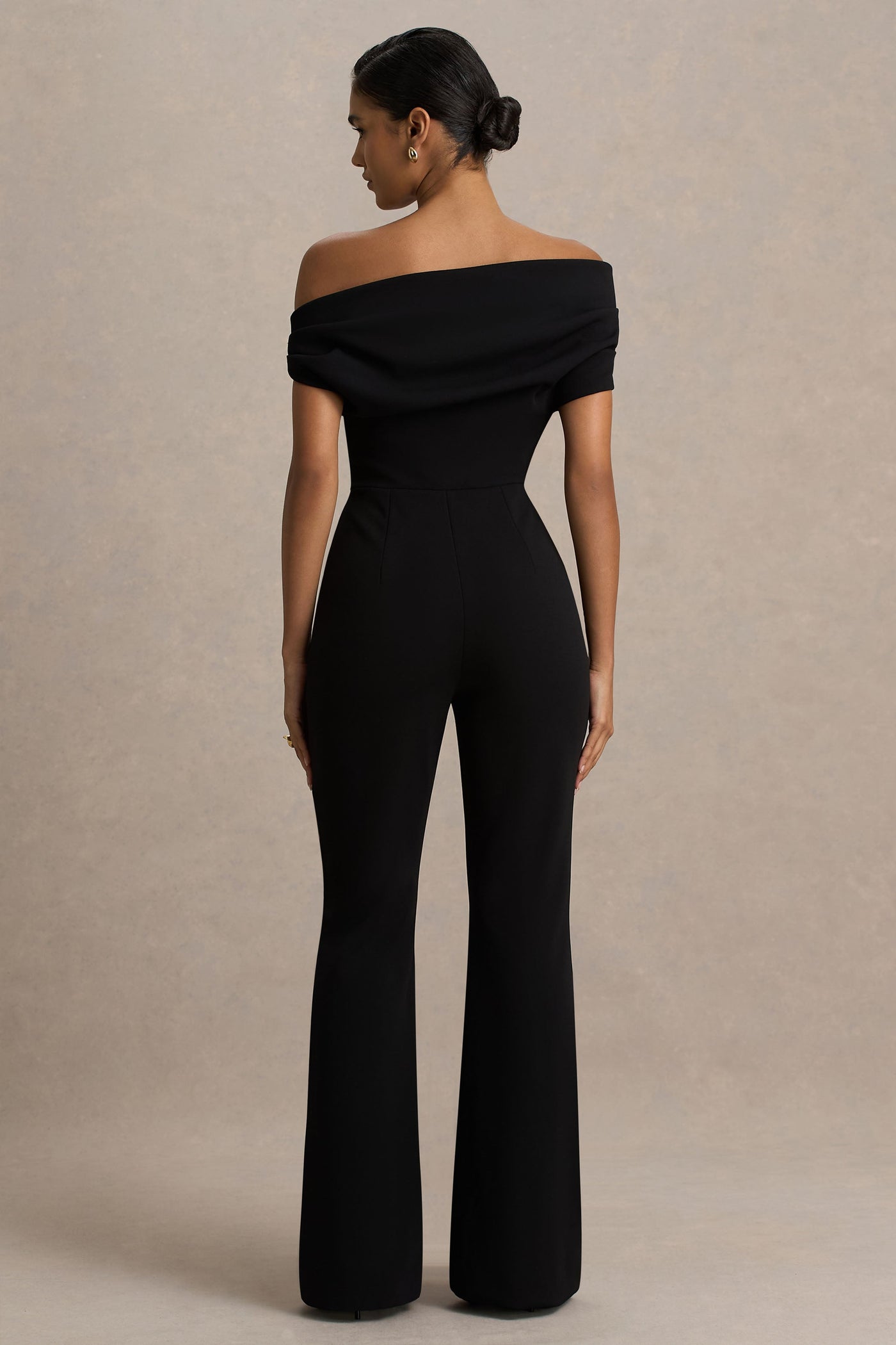 Alexandra | Black Asymmetric-Neck Draped Jumpsuit