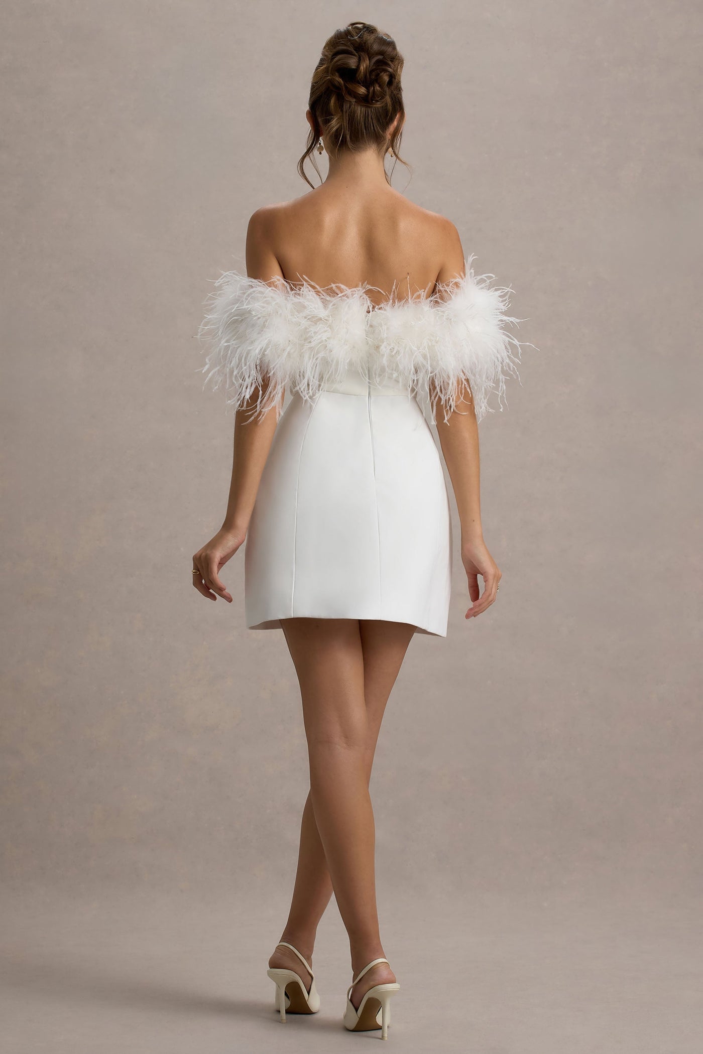 Palace | White Bardot Mini Dress With Feather Trim
