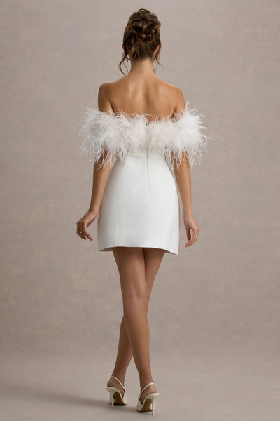 Palace | White Bardot Mini Dress With Feather Trim