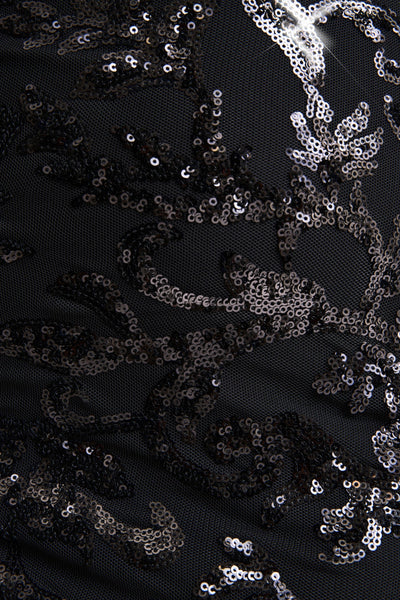 Stellar | Black Embellished Lace High-Neck Maxi Dress With Long Sleeves