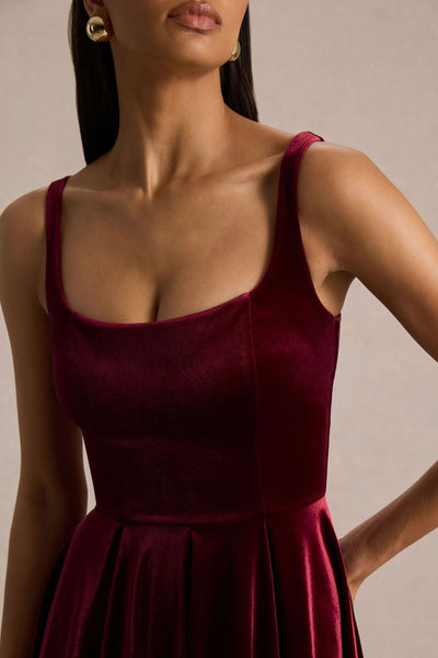 Roxanne | Burgundy Velvet Square-Neck Mini Dress