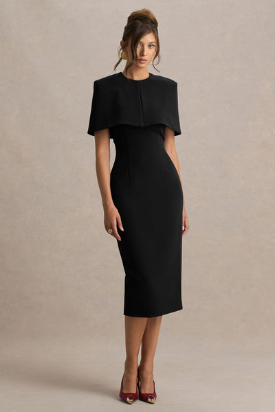 Baylor | Black Midi-Dress With Removable Cape-Detail