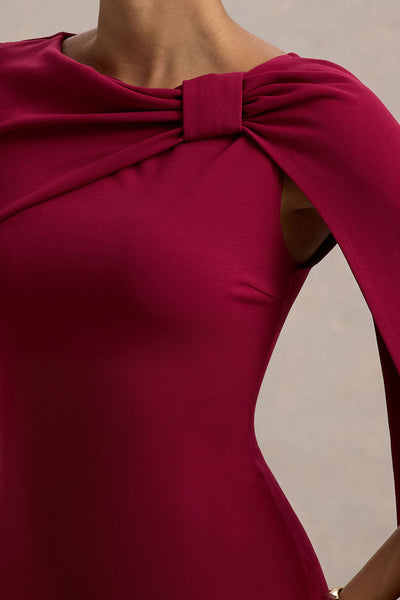 Frances | Burgundy High-Neck Maxi Dress With Cape Detail