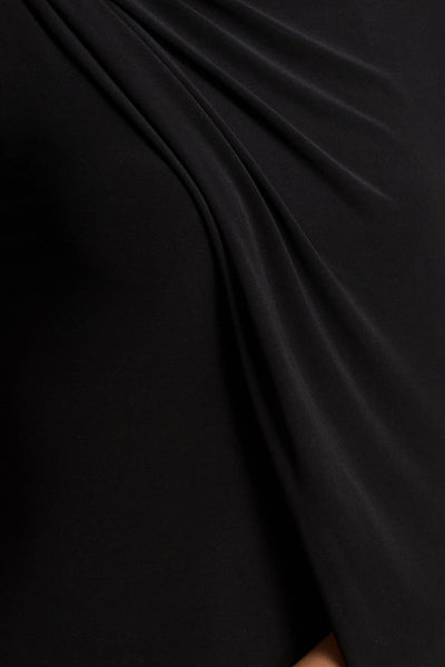 Cressida | Black Asymmetric-Neck Maxi Dress With Cape And Gold Detail