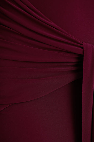 Pietra | Berry High-Neck Long Sleeve Knot Maxi Dress