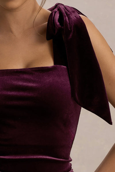 Tarna | Port Velvet Midi Dress With Bow Straps