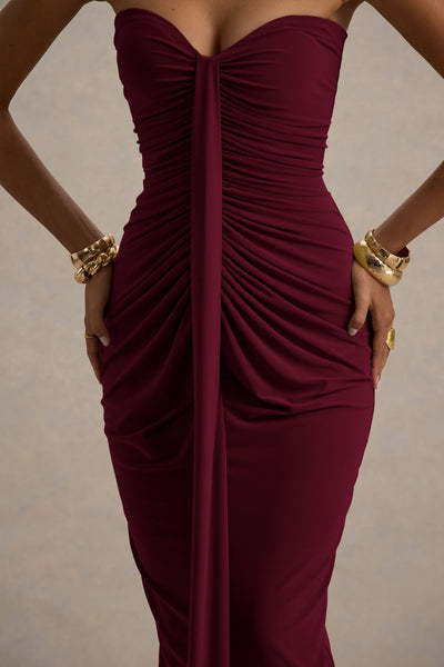 Ali | Burgundy Sweetheart Ruched Wrap Maxi Dress
