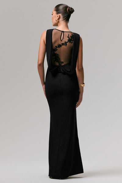 Maxie | Black Round-Neck Maxi Dress With Back Detail