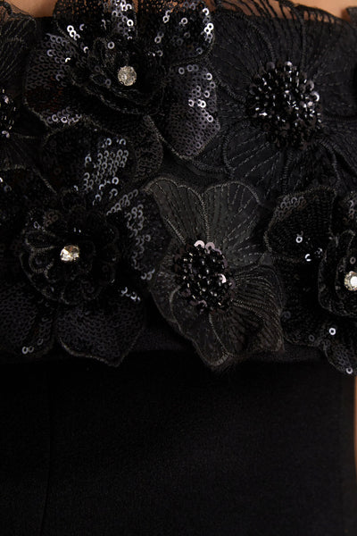 Tempest | Black Halter-Neck Mini Dress With Hand-Embellished Panel