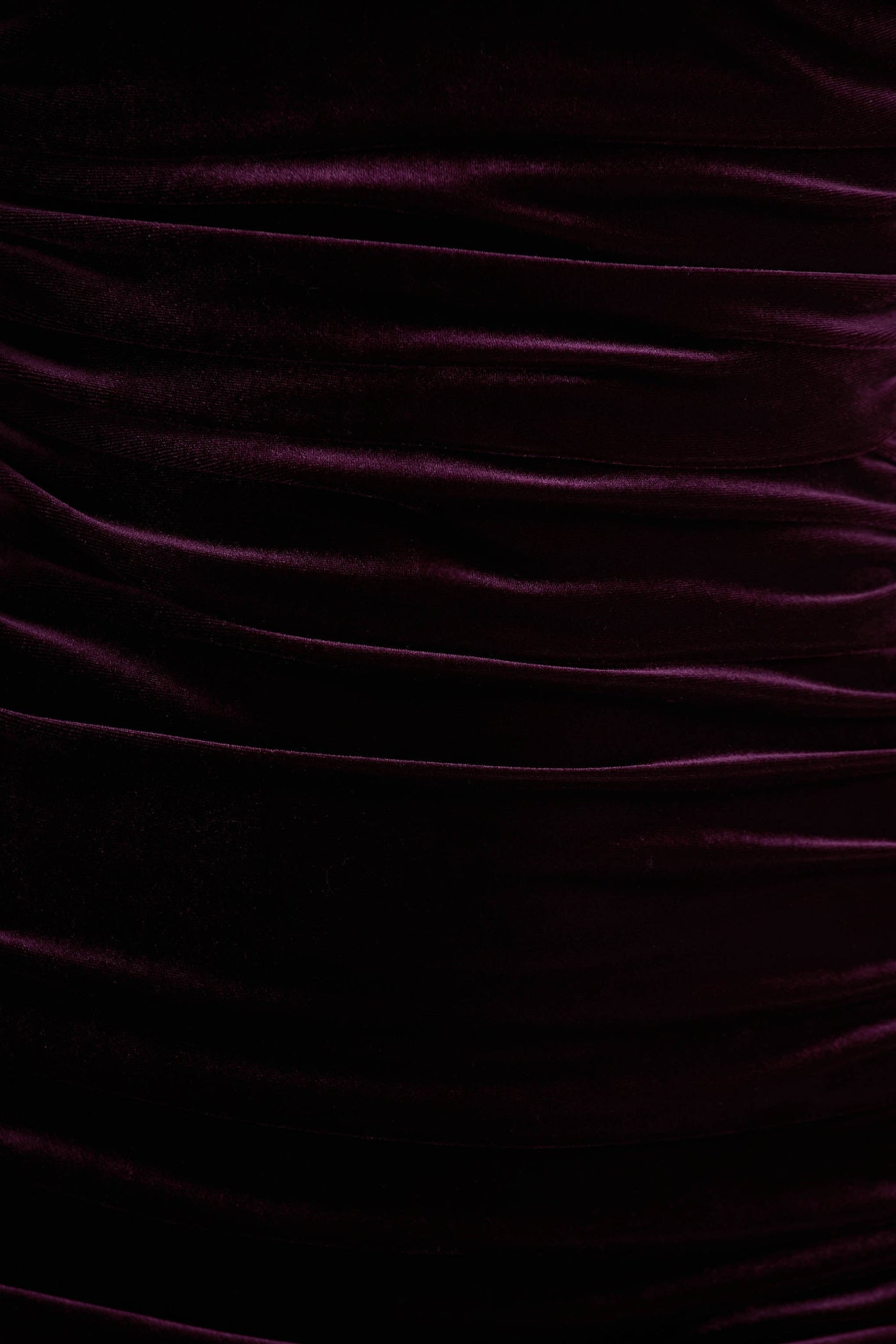 Treat | Burgundy Velvet Asymmetric-Neck Maxi Dress With Ruched Detailing.