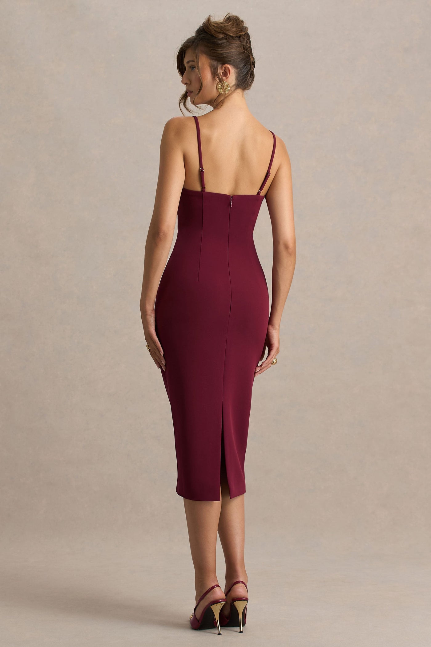 Baylor | Burgundy Midi-Dress With Removable Cape