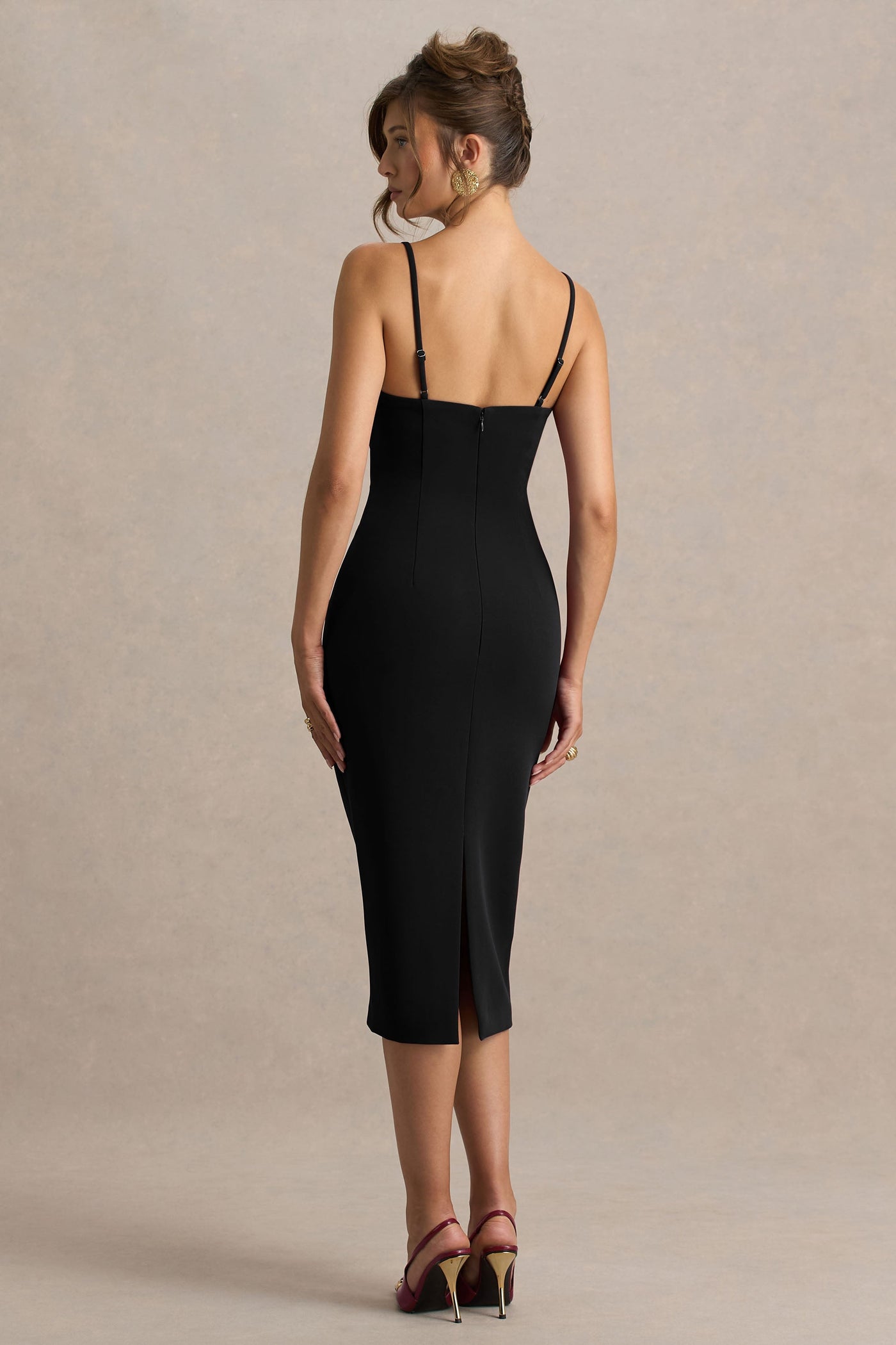 Baylor | Black Midi-Dress With Removable Cape-Detail
