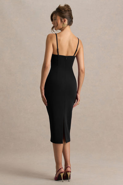 Baylor | Black Midi-Dress With Removable Cape-Detail