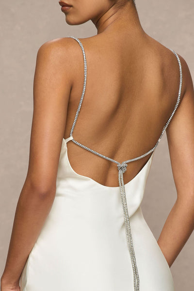 Maelia | Cream Satin Cowl-Neck Maxi Dress With Diamante Straps