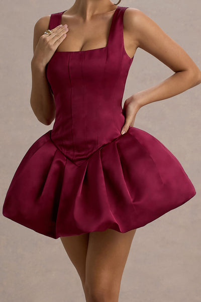 Bramble | Port Satin Square-Neck Puffball Mini Dress
