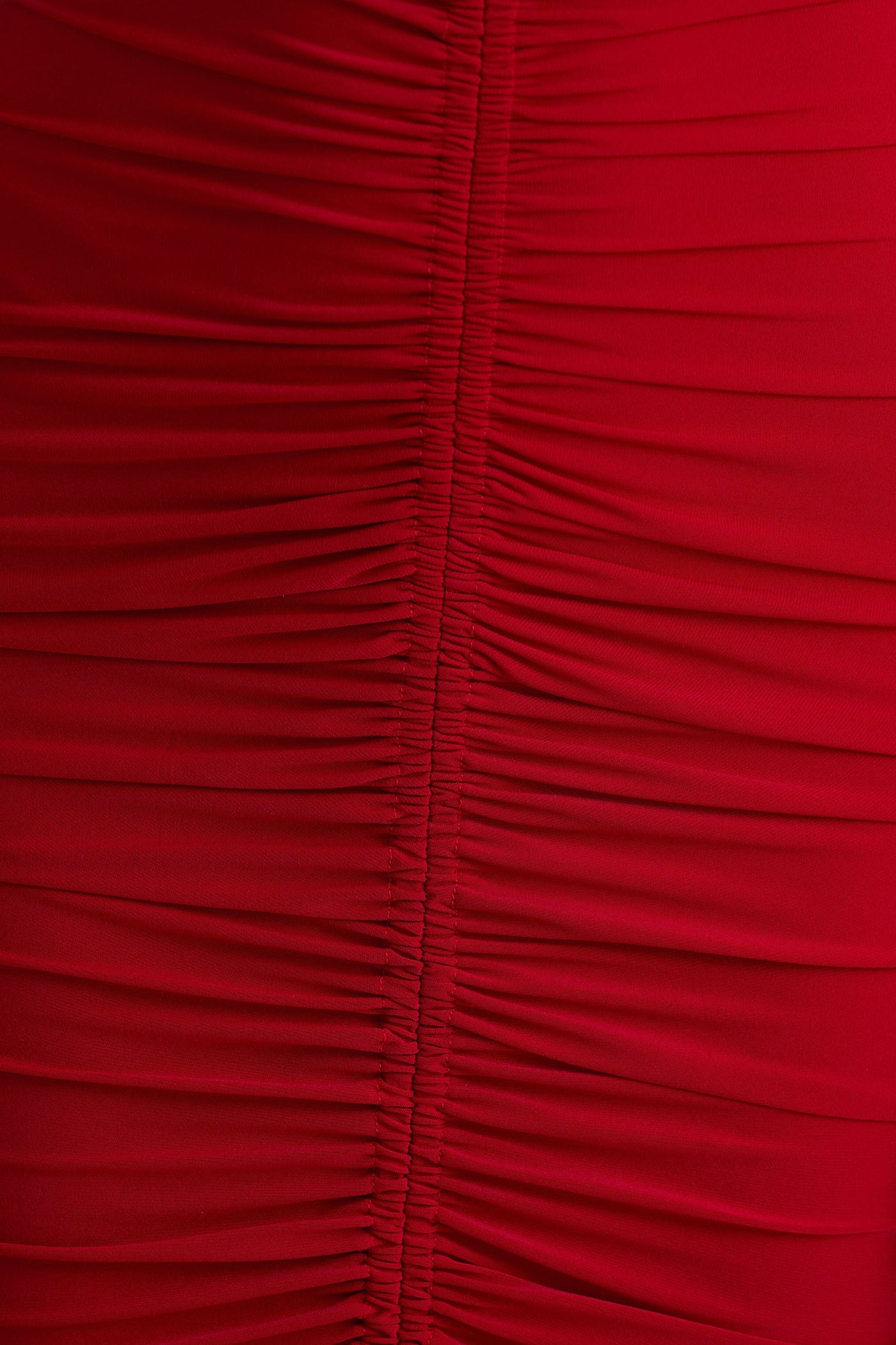 Jewel | Red Plunge-Neck Maxi Dress With Front Split and Ruched Detailing