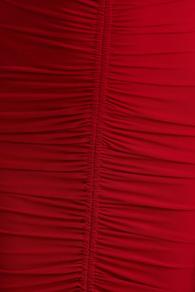 Jewel | Red Plunge-Neck Maxi Dress With Front Split and Ruched Detailing