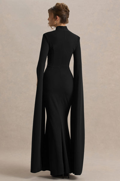 Esme | Black Square-Neck Maxi Dress With Cape Sleeves