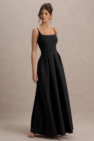 Bambina | Black Scoop-Neck Pleated Maxi Dress